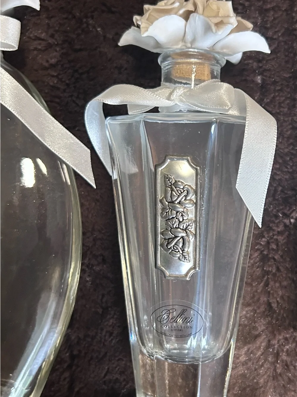 Set of 3 VTG Cellini Collection perfume bottles porcelain roses on stopper